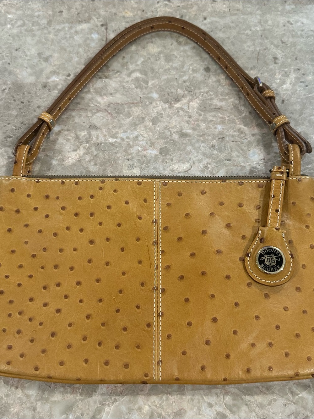 Dooney & Bourke Mustard Yellow Ostrich-Embossed Shoulder Bag